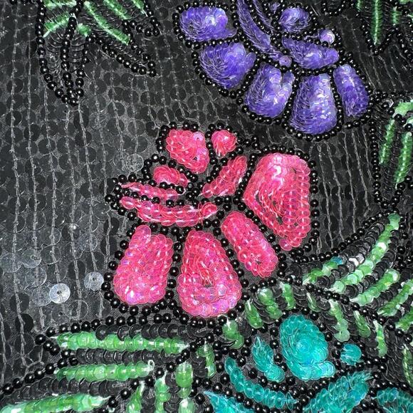 Vtg Stenay Black Multi Color Floral Silk Beaded Sequin Evening Blouse Top Size M - Picture 6 of 6